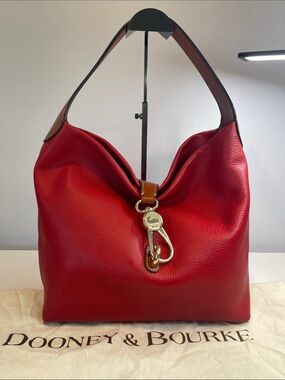 Dooney & Bourke Pebbled Leather Large Lock Hobo Bag Red